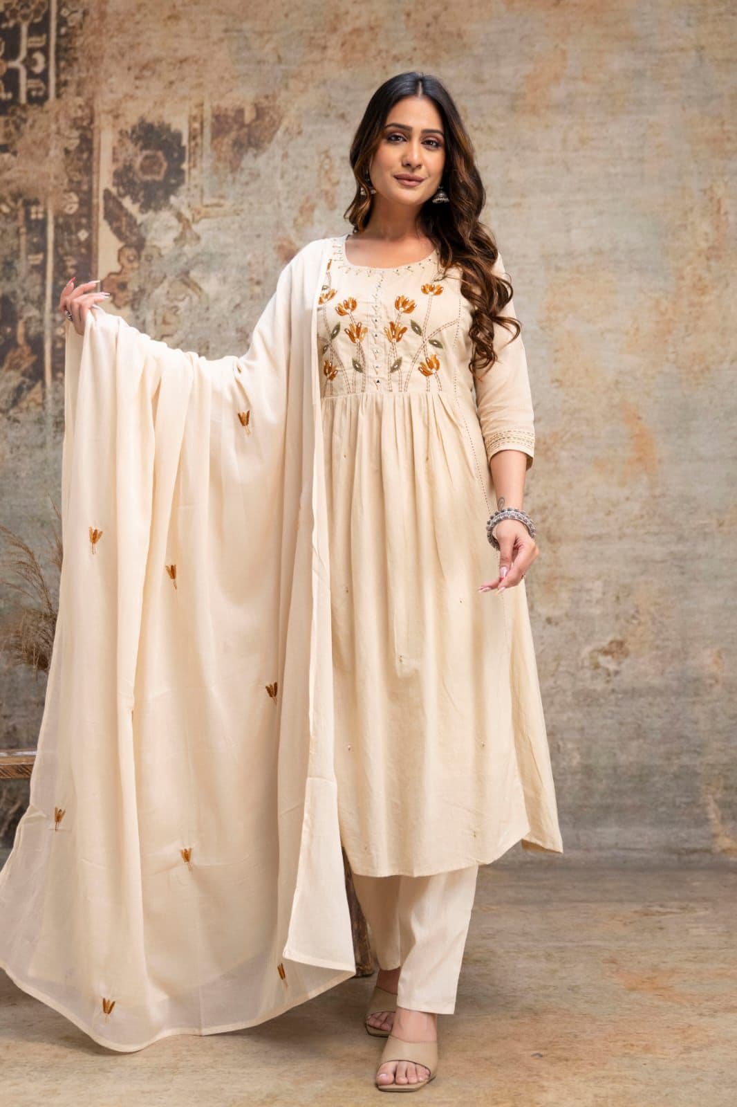Printed Cotton Straight Suit with Embroidery Work