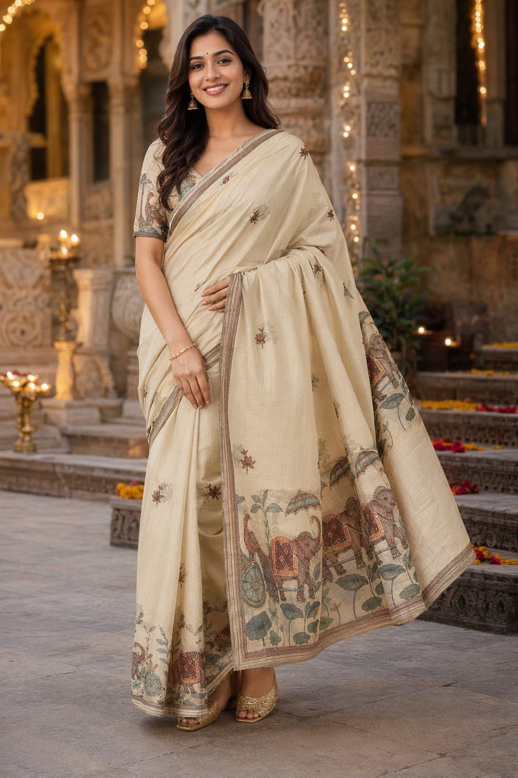 Chanderi Cotton Saree with Aari Work