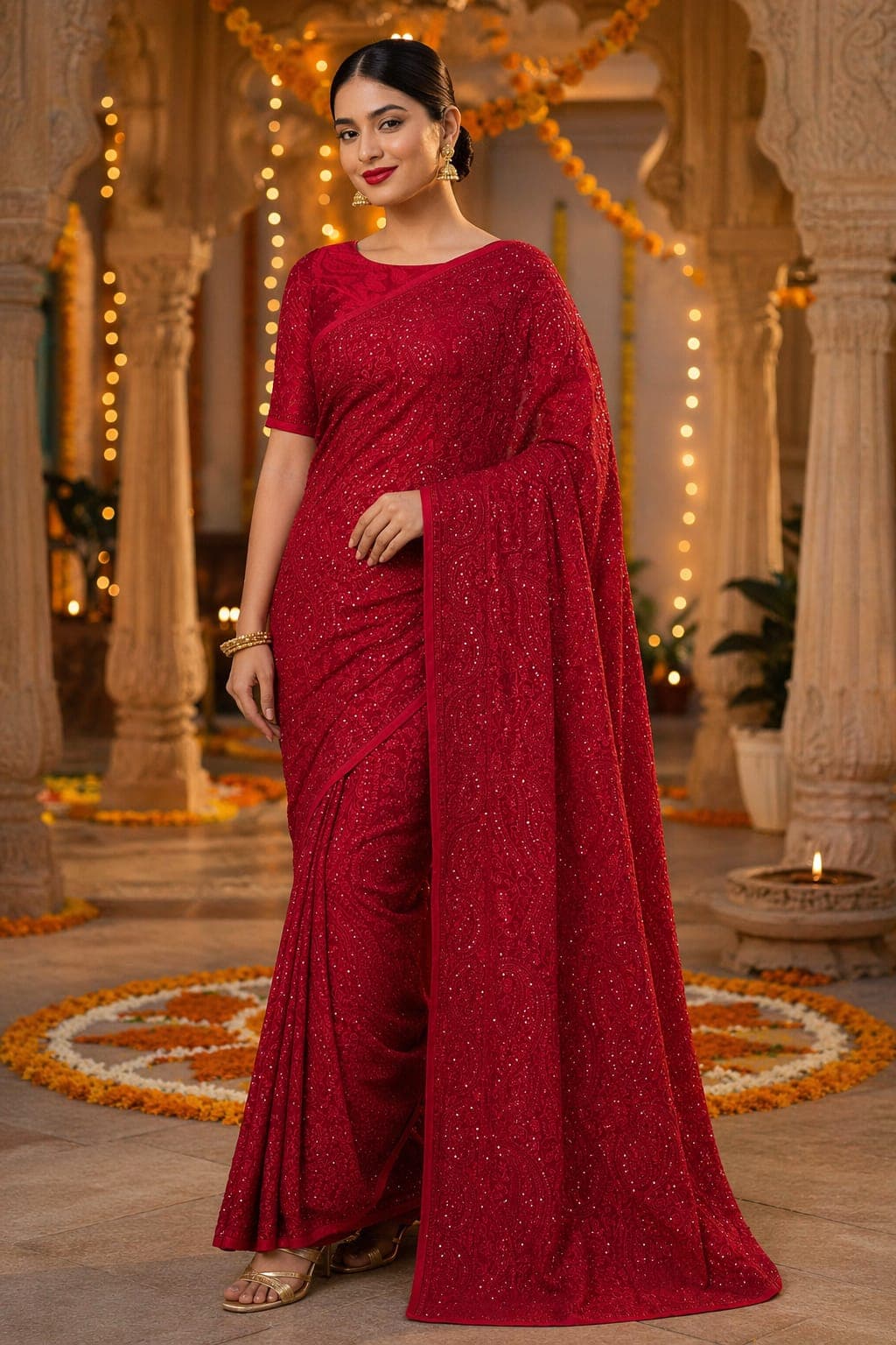 Georgette Designer Saree with Thread Work