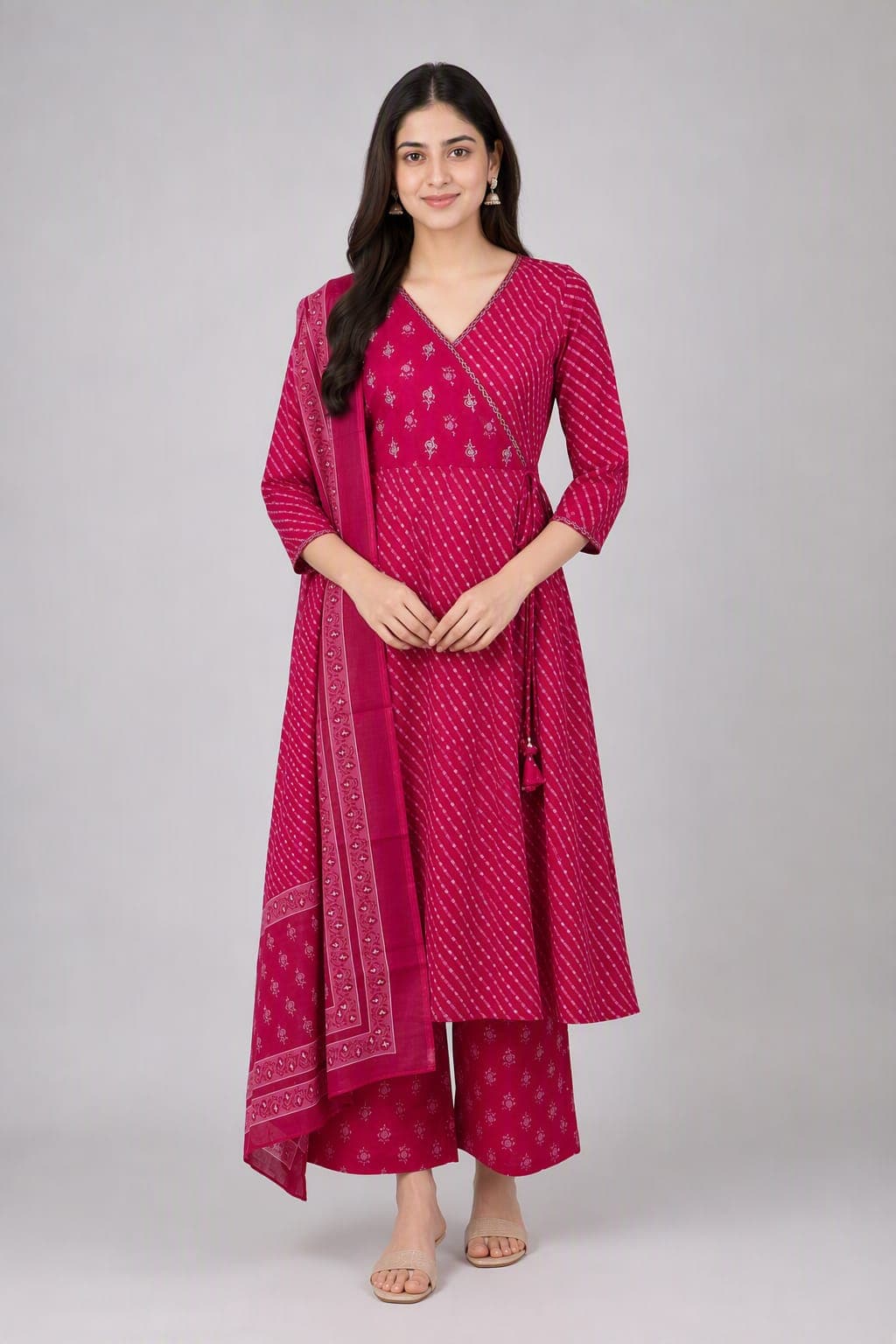 Printed Cotton Anarkali Suit with Aari Work