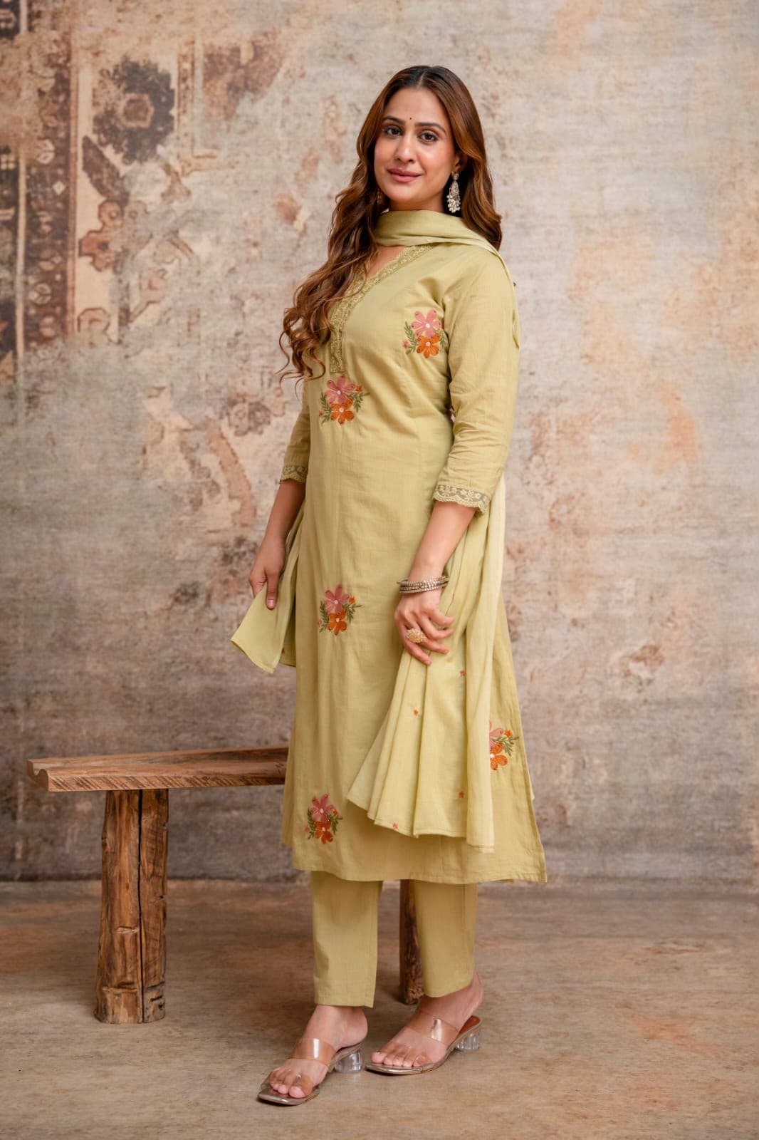 Printed Cotton Straight Suit with Thread Work